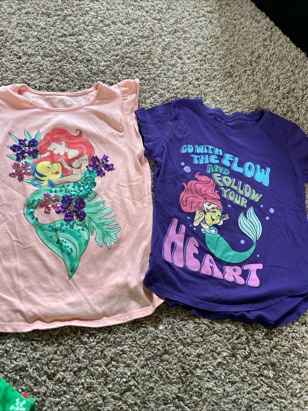 Disney Girls Ariel Mermaid Short Sleeve Tees - Pink & Purple
